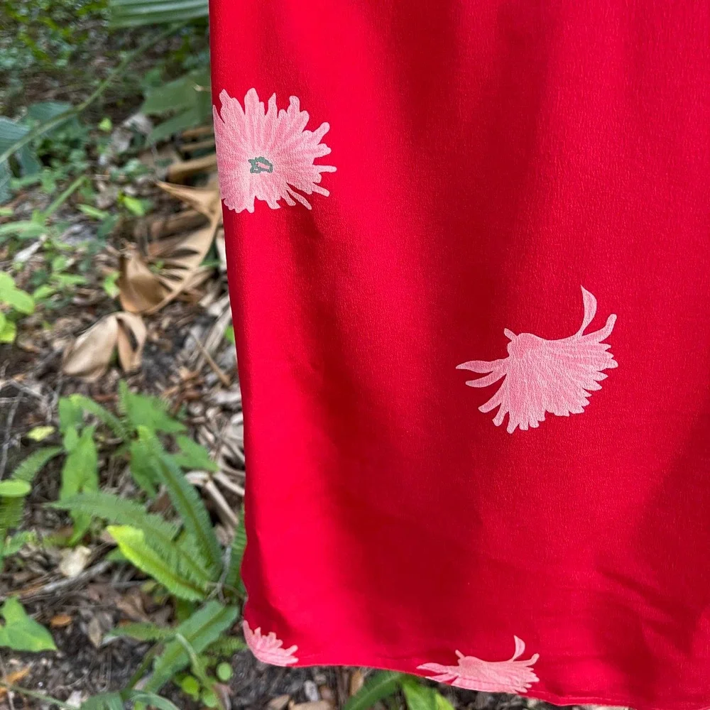 Vintage 70s Red Silk Asian Inspired Dress Floral Long Sleeve Rita Angelo M L - Picture 12 of 13